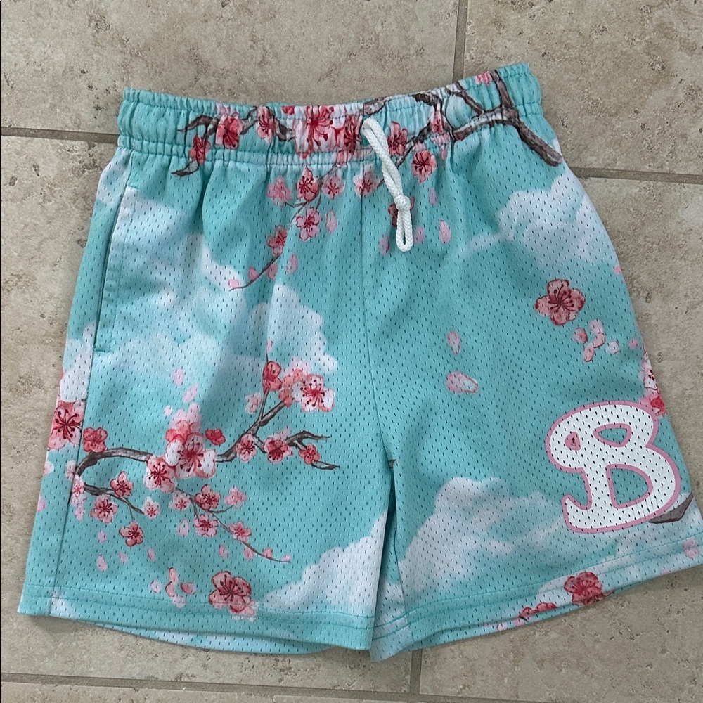 Cherry Blossom Kids Shorts in Teal and Pink